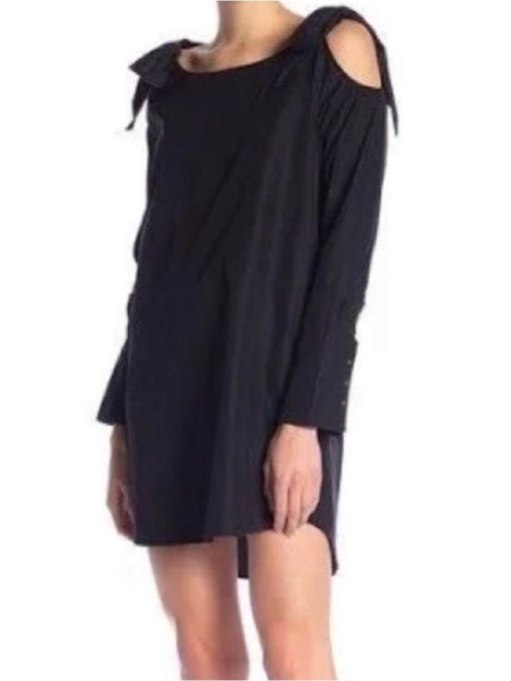 Frame Denim Black Cold-Shoulder Mini Dress with Bow Tie Shoulders